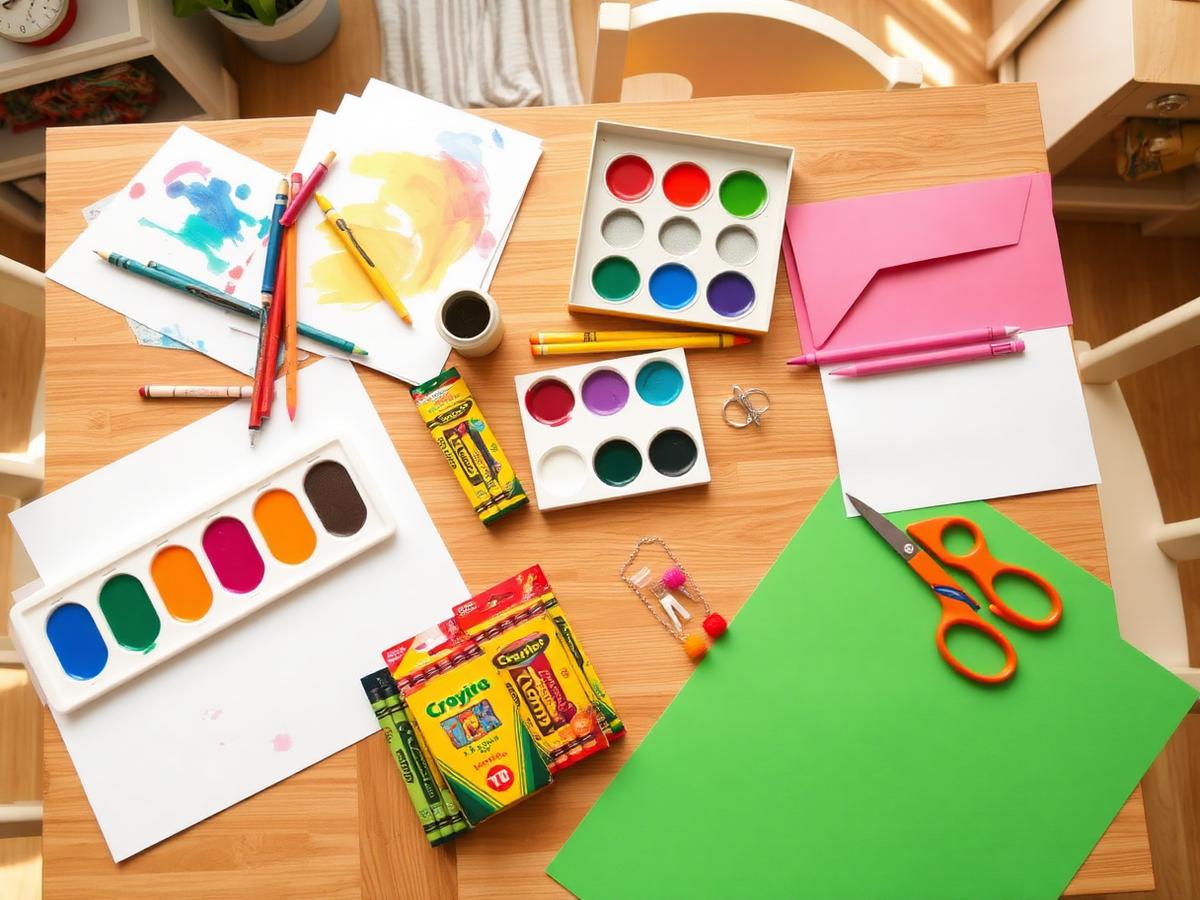Children's art supplies on a table