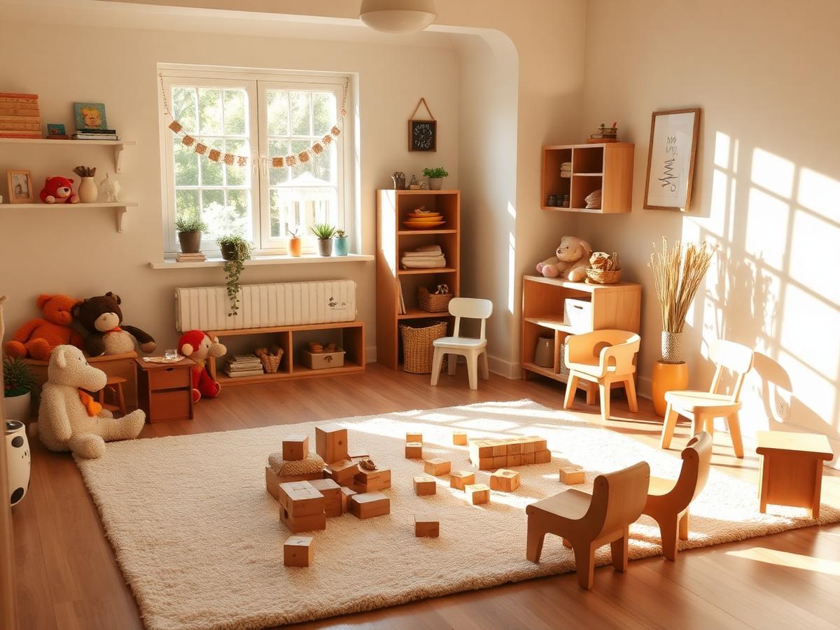 Cozy playroom with wooden blocks