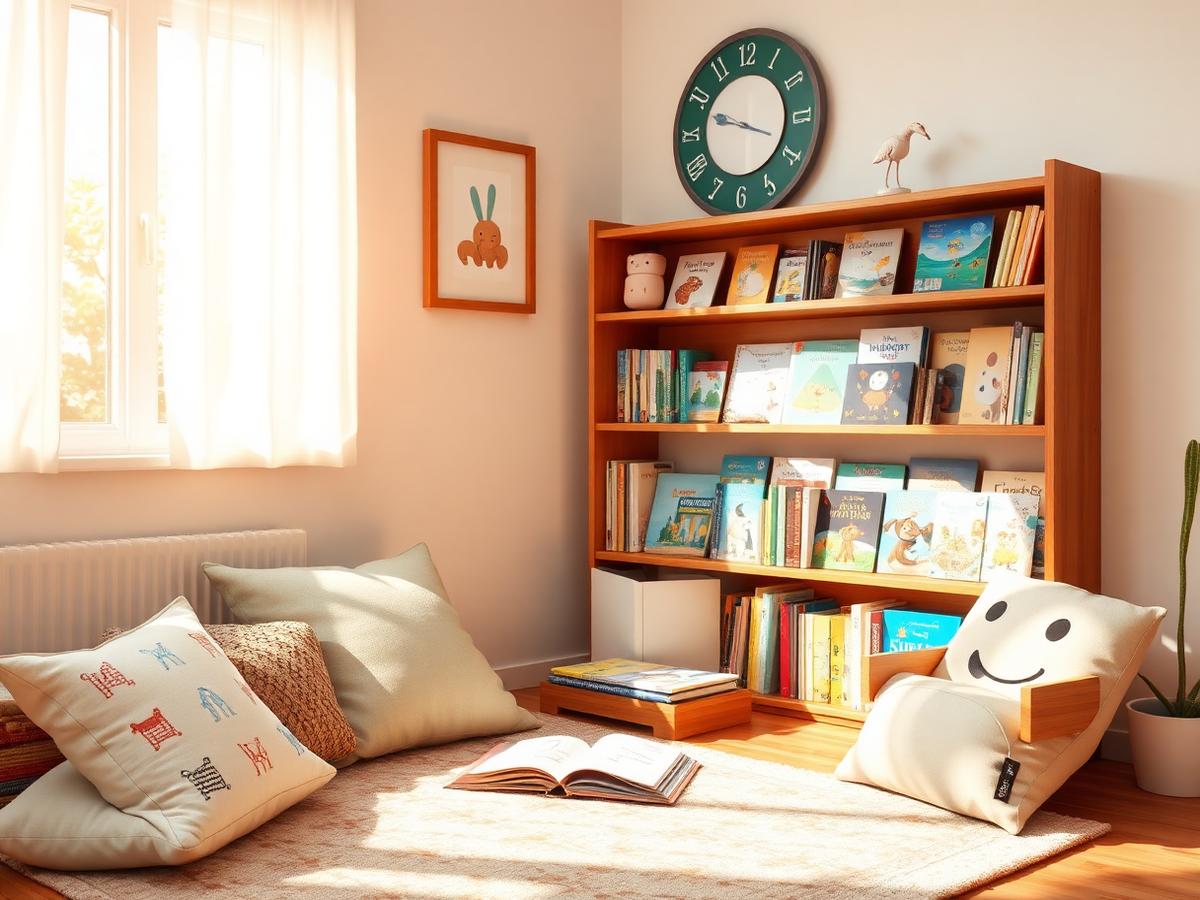 Cozy reading corner with picture books
